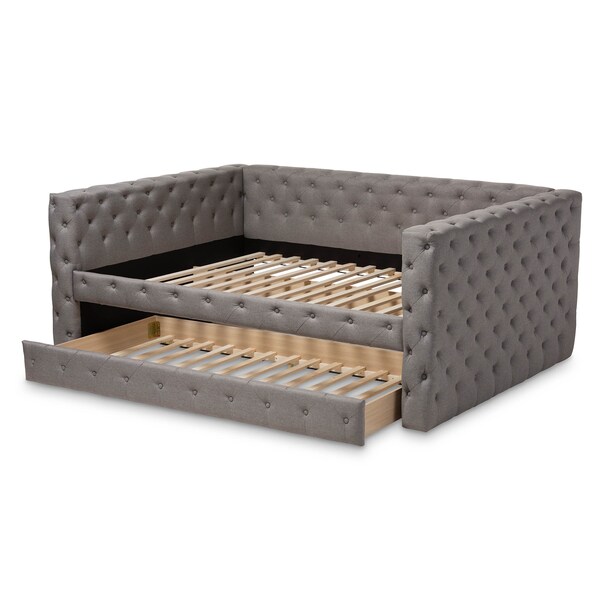 Baxton Studio Anabella Grey Upholstered Queen Size Daybed with Trundle - 147-8710