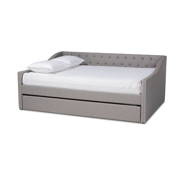 Baxton Studio Haylie Light Grey Full Size Daybed with Roll-Out Trundle Bed - 158-9674