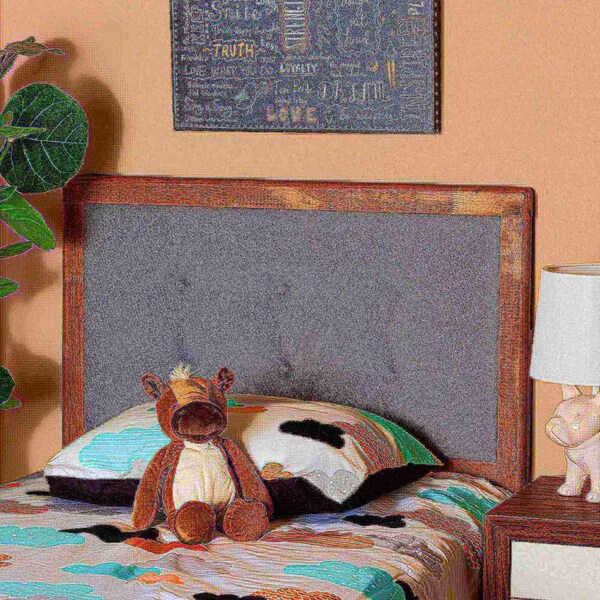 Baxton Studio Sarine Mid-Century Modern Dark Grey Fabric and Walnut Brown Finished Wood Twin Size Headboard - 181-11164-ZORO