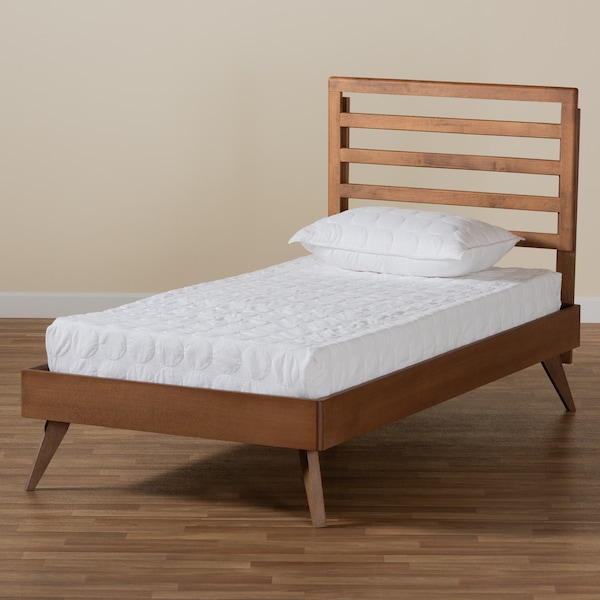 Baxton Studio Shiro Mid-Century Modern Ash Walnut Finished Wood Twin Size Platform Bed - 182-11104-11159-ZORO
