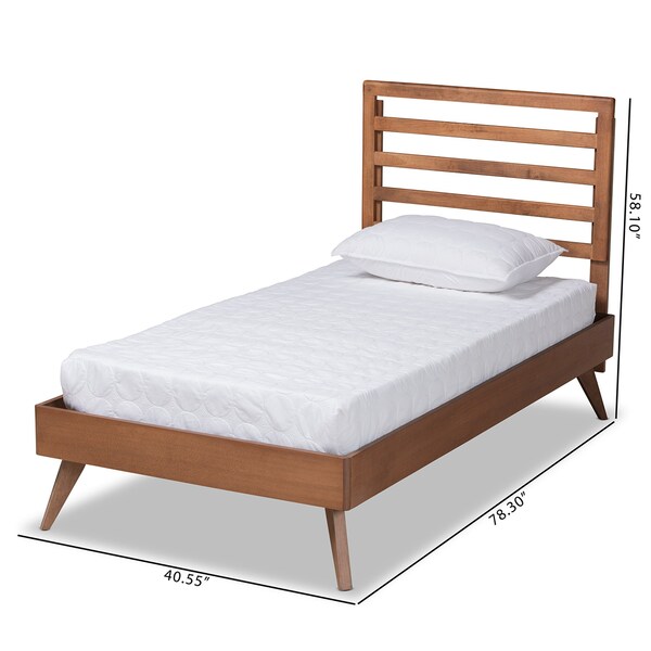Baxton Studio Shiro Mid-Century Modern Ash Walnut Finished Wood Twin Size Platform Bed - 182-11104-11159-ZORO