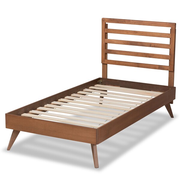 Baxton Studio Shiro Mid-Century Modern Ash Walnut Finished Wood Twin Size Platform Bed - 182-11104-11159-ZORO