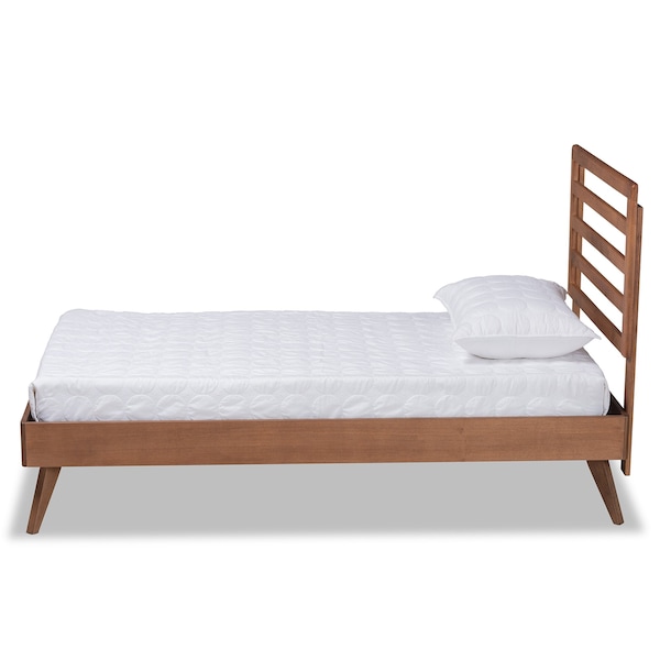 Baxton Studio Shiro Mid-Century Modern Ash Walnut Finished Wood Twin Size Platform Bed - 182-11104-11159-ZORO