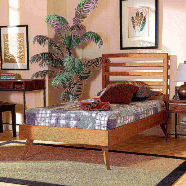 Baxton Studio Shiro Mid-Century Modern Ash Walnut Finished Wood Twin Size Platform Bed - 182-11104-11159-ZORO