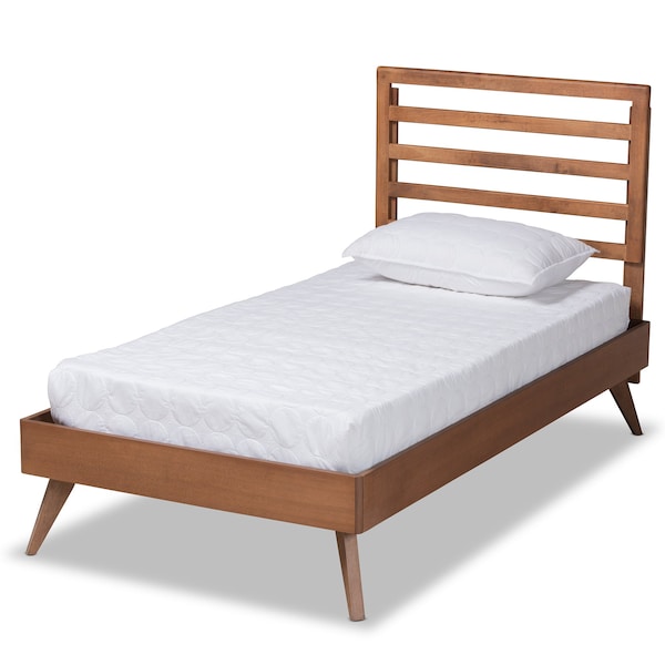 Baxton Studio Shiro Mid-Century Modern Ash Walnut Finished Wood Twin Size Platform Bed - 182-11104-11159-ZORO