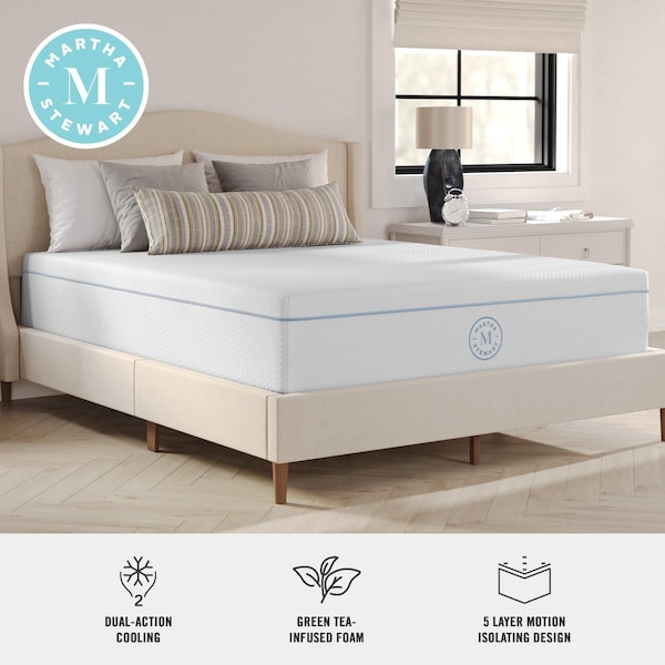 Martha Stewart SleepComplete 12 Inch Queen Medium Dual-Action Cooling Gel and Green Tea Memory Foam Mattress - CL-MODD-12Q-MS
