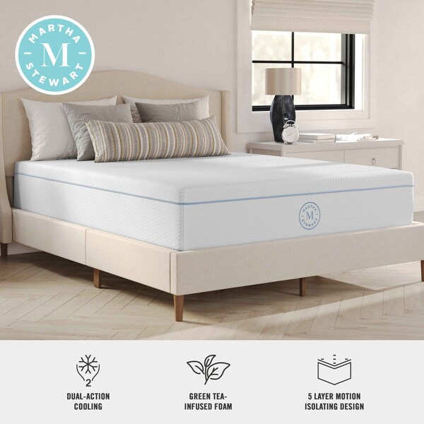 Martha Stewart SleepComplete 12 Inch Queen Medium Dual-Action Cooling Gel and Green Tea Memory Foam Mattress - CL-MODD-12Q-MS
