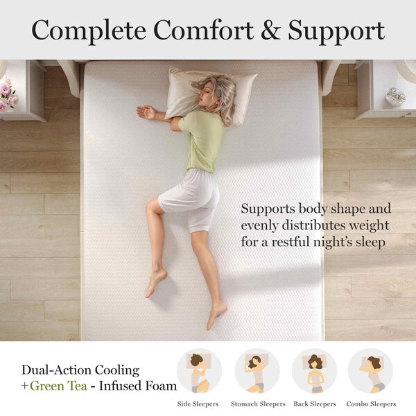 Martha Stewart SleepComplete 12 Inch Queen Medium Dual-Action Cooling Gel and Green Tea Memory Foam Mattress - CL-MODD-12Q-MS