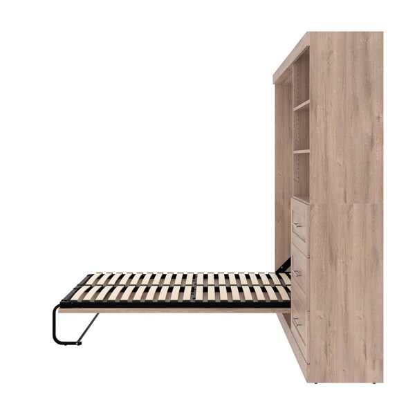 Bestar Pur Full Murphy Bed and Storage Unit with Drawers (95W) in rustic brown - 26891-000009