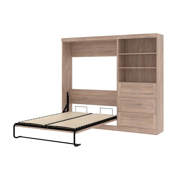 Bestar Pur Full Murphy Bed and Storage Unit with Drawers (95W) in rustic brown - 26891-000009