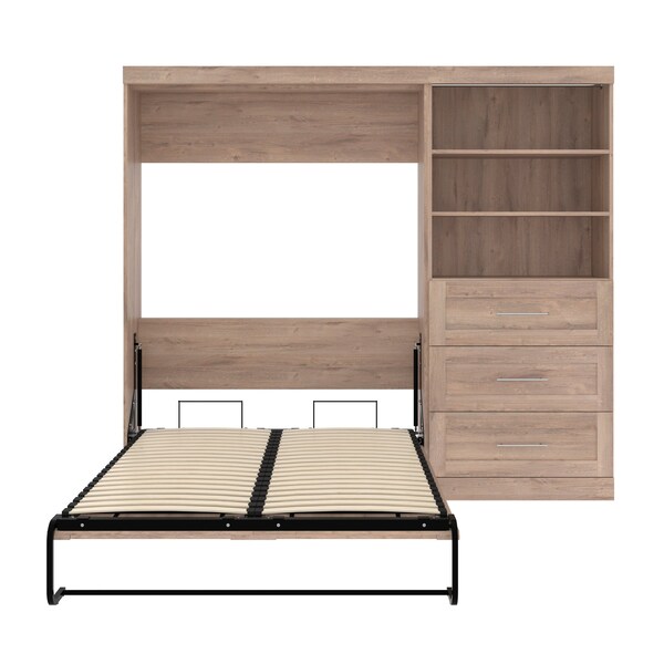 Bestar Pur Full Murphy Bed and Storage Unit with Drawers (95W) in rustic brown - 26891-000009
