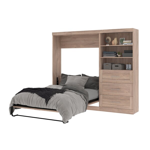 Bestar Pur Full Murphy Bed and Storage Unit with Drawers (95W) in rustic brown - 26891-000009