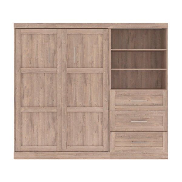 Bestar Pur Full Murphy Bed and Storage Unit with Drawers (95W) in rustic brown - 26891-000009