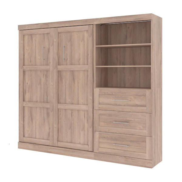 Bestar Pur Full Murphy Bed and Storage Unit with Drawers (95W) in rustic brown - 26891-000009