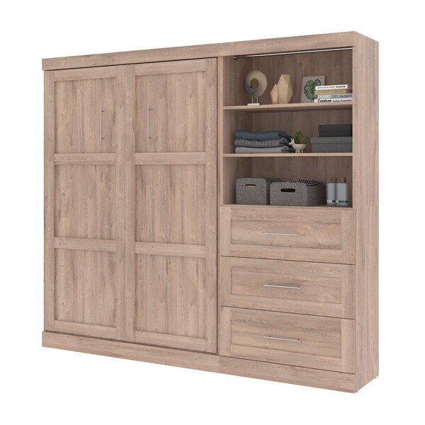 Bestar Pur Full Murphy Bed and Storage Unit with Drawers (95W) in rustic brown - 26891-000009