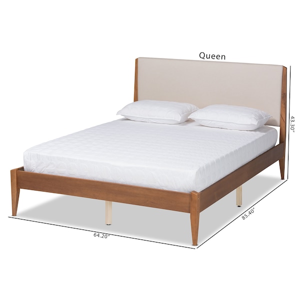 Baxton Studio Lenora Mid-Century Beige Fabric Upholstered and Walnut Brown Finished Wood Platform Bed-King - 197-11599-ZORO