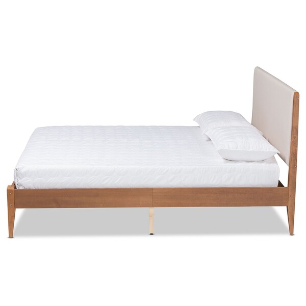 Baxton Studio Lenora Mid-Century Beige Fabric Upholstered and Walnut Brown Finished Wood Platform Bed-King - 197-11599-ZORO