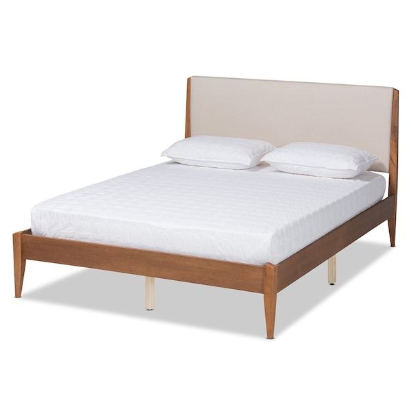 Baxton Studio Lenora Mid-Century Beige Fabric Upholstered and Walnut Brown Finished Wood Platform Bed-King - 197-11599-ZORO