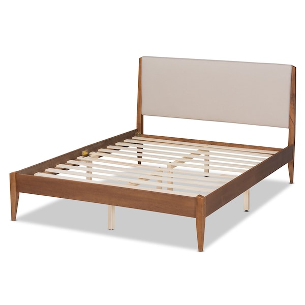 Baxton Studio Lenora Mid-Century Beige Fabric Upholstered and Walnut Brown Finished Wood Platform Bed-King - 197-11599-ZORO