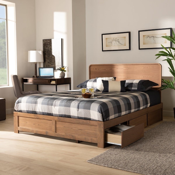 Baxton Studio Eleni Modern Ash Walnut Brown Finished Wood Full Size 3-Drawer Storage Bed - 175-9428-9620-ZORO