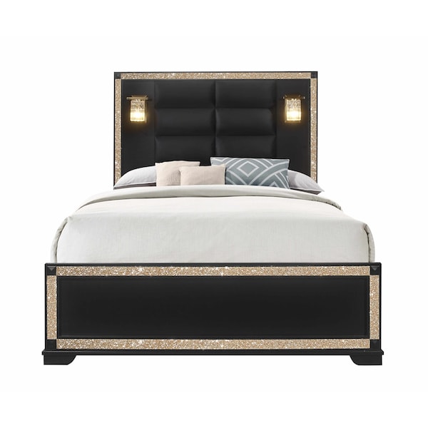 Global Furniture Usa Traditional Glam Glitter Blake Black/Gold Queen Bed Group With Lamps - 2772