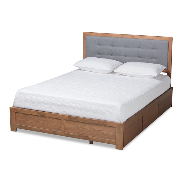 Baxton Studio Lene Modern Dark Grey Fabric and Ash Walnut Brown Finished Wood King Size 3-Drawer Storage Bed - 175-9433-9622-ZORO