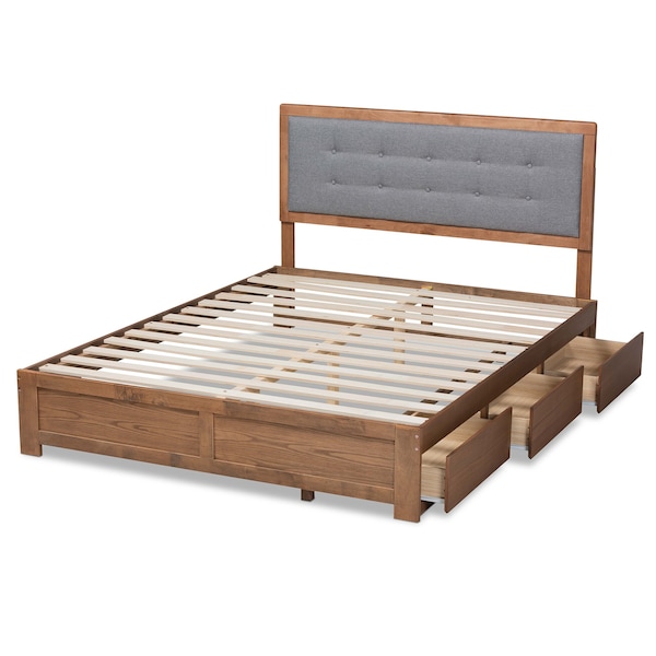 Baxton Studio Lene Modern Dark Grey Fabric and Ash Walnut Brown Finished Wood King Size 3-Drawer Storage Bed - 175-9433-9622-ZORO