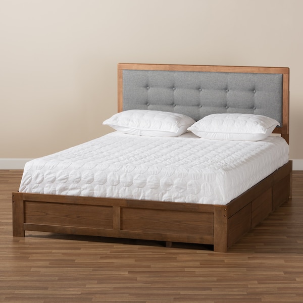 Baxton Studio Lene Modern Dark Grey Fabric and Ash Walnut Brown Finished Wood King Size 3-Drawer Storage Bed - 175-9433-9622-ZORO