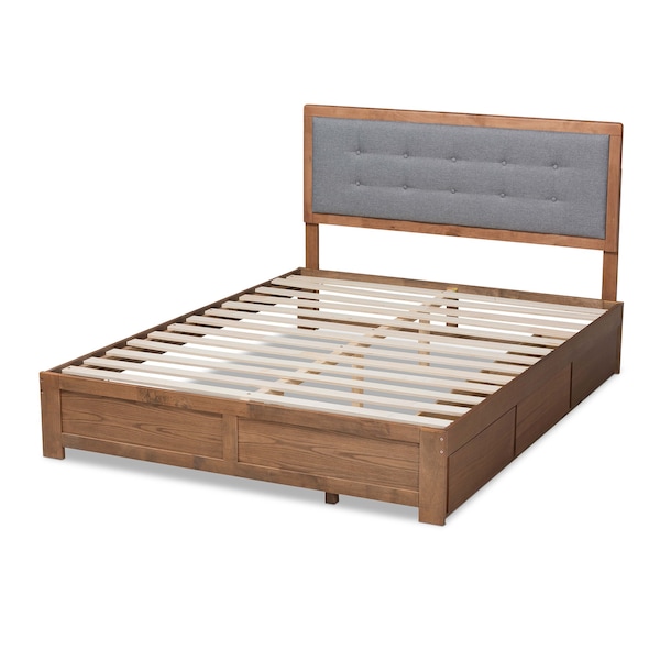 Baxton Studio Lene Modern Dark Grey Fabric and Ash Walnut Brown Finished Wood King Size 3-Drawer Storage Bed - 175-9433-9622-ZORO