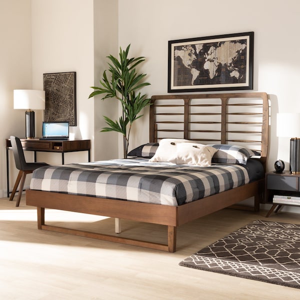 Baxton Studio Lucie Modern and Contemporary Walnut Brown Finished Wood Full Size Platform Bed - 184-11147-9410-ZORO