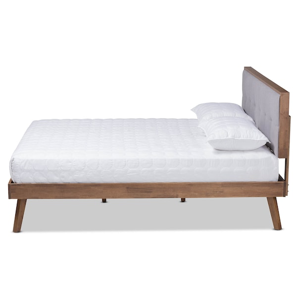 Baxton Studio Alke Light Grey Upholstered Walnut Wood King Size Platform Bed - 163-10480