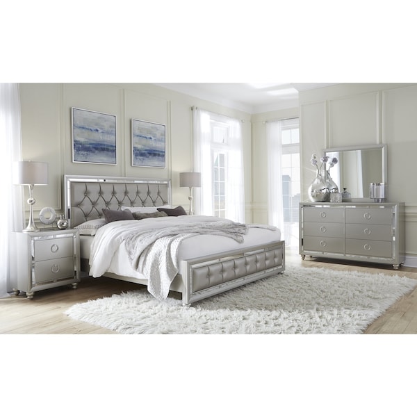 Global Furniture Usa Transitional Glam Mirrored Riley Silver Queen Bed - 3041