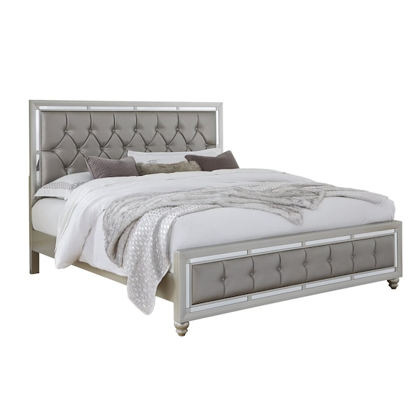 Global Furniture Usa Transitional Glam Mirrored Riley Silver Queen Bed - 3041