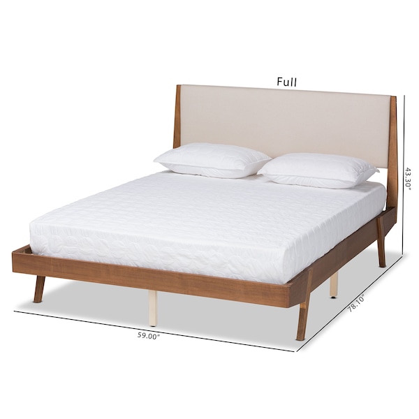 Baxton Studio Senna Mid-Century Beige Fabric Upholstered and Walnut Brown Finished Wood Platform Bed-Queen - 197-11604-ZORO