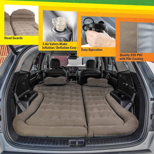 Wakeman Inflatable Mattress - Car Air Mattress for SUV/Tent with Aux Pump & 2 Pillows by Wakeman Gray - 75-CMP1144