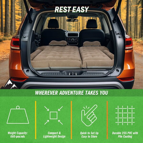Wakeman Inflatable Mattress - Car Air Mattress for SUV/Tent with Aux Pump & 2 Pillows by Wakeman Gray - 75-CMP1144