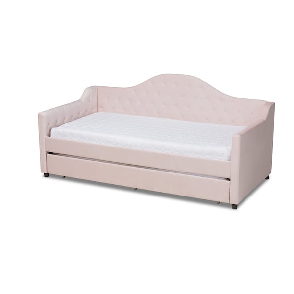 Baxton Studio Perry Pink Velvet Upholstered and Tufted Twin Size Daybed with Trundle - 156-9445