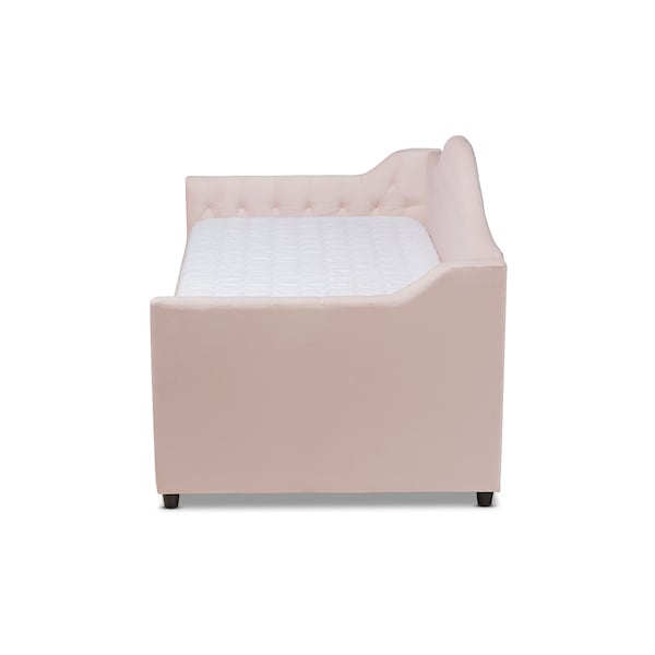 Baxton Studio Perry Pink Velvet Upholstered and Tufted Twin Size Daybed with Trundle - 156-9445