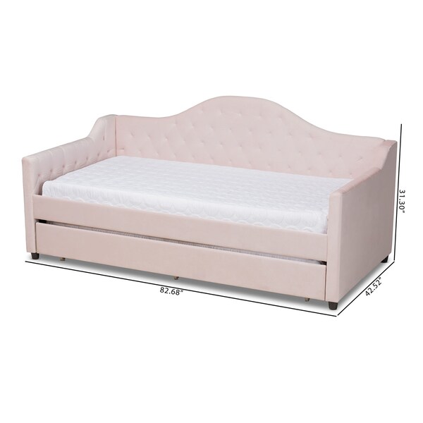 Baxton Studio Perry Pink Velvet Upholstered and Tufted Twin Size Daybed with Trundle - 156-9445