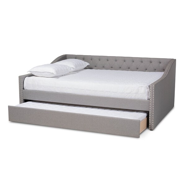 Baxton Studio Haylie Light Grey Queen Size Daybed with Roll-Out Trundle Bed - 158-9677