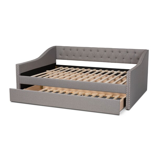 Baxton Studio Haylie Light Grey Queen Size Daybed with Roll-Out Trundle Bed - 158-9677