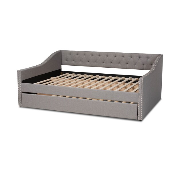 Baxton Studio Haylie Light Grey Queen Size Daybed with Roll-Out Trundle Bed - 158-9677