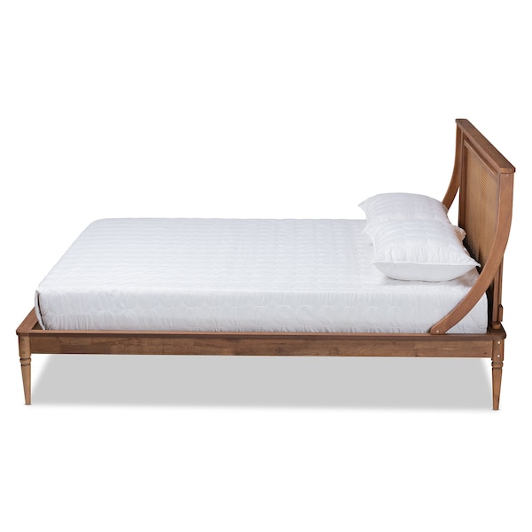 Baxton Studio Jamila Modern Transitional Walnut Brown Finished Wood and Synthetic Rattan Platform Bed-Full - 194-11510-ZORO