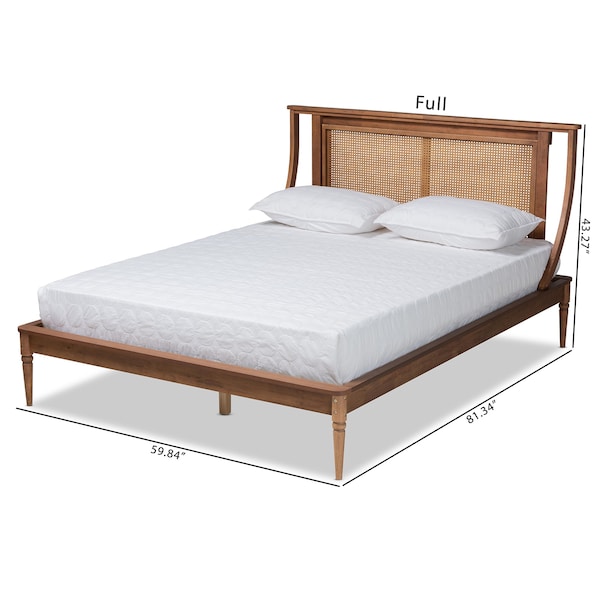 Baxton Studio Jamila Modern Transitional Walnut Brown Finished Wood and Synthetic Rattan Platform Bed-Full - 194-11510-ZORO