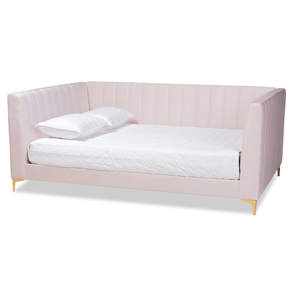 Baxton Studio Oksana Modern Glam and Luxe Light Pink Velvet Fabric and Gold Finished Queen Size Daybed - 174-10986-ZORO