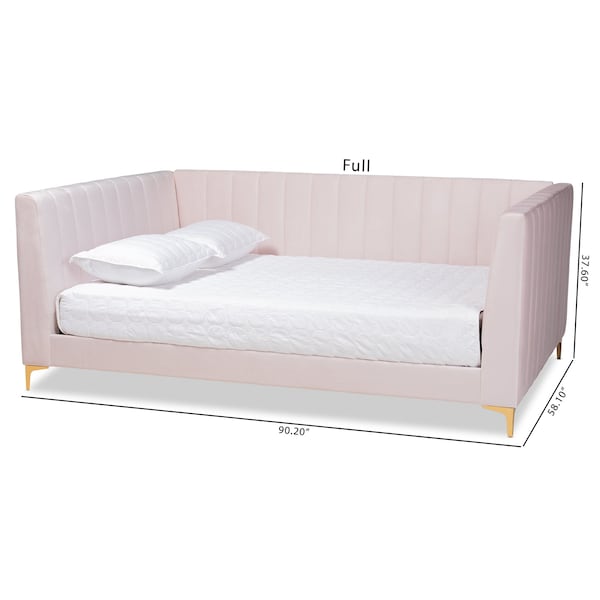 Baxton Studio Oksana Modern Glam and Luxe Light Pink Velvet Fabric and Gold Finished Queen Size Daybed - 174-10986-ZORO
