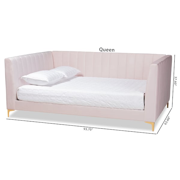 Baxton Studio Oksana Modern Glam and Luxe Light Pink Velvet Fabric and Gold Finished Queen Size Daybed - 174-10986-ZORO