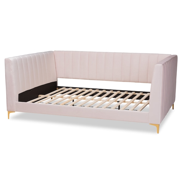 Baxton Studio Oksana Modern Glam and Luxe Light Pink Velvet Fabric and Gold Finished Queen Size Daybed - 174-10986-ZORO