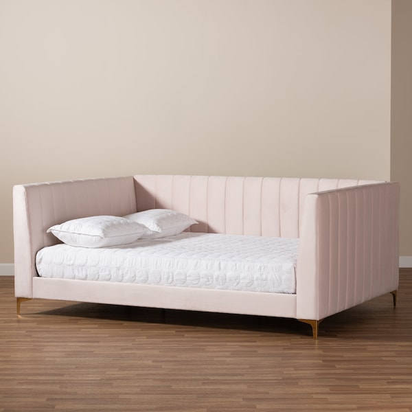 Baxton Studio Oksana Modern Glam and Luxe Light Pink Velvet Fabric and Gold Finished Queen Size Daybed - 174-10986-ZORO