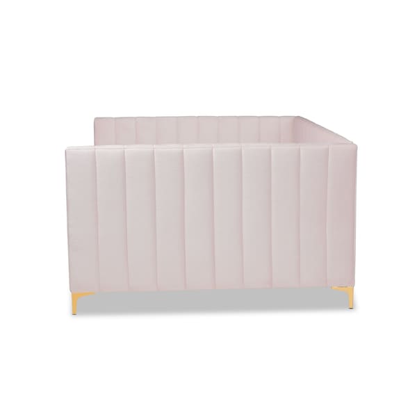 Baxton Studio Oksana Modern Glam and Luxe Light Pink Velvet Fabric and Gold Finished Queen Size Daybed - 174-10986-ZORO